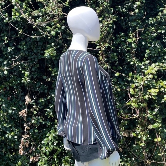 Express Bohemian Wrap Style Stripe Plunge V-Neck Blouse - Picture 4 of 11